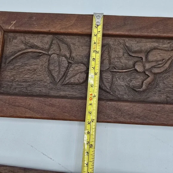 2 Antique Vtg Handcarved Wooden Panel Upcycled Plant Flower Wall Hangings